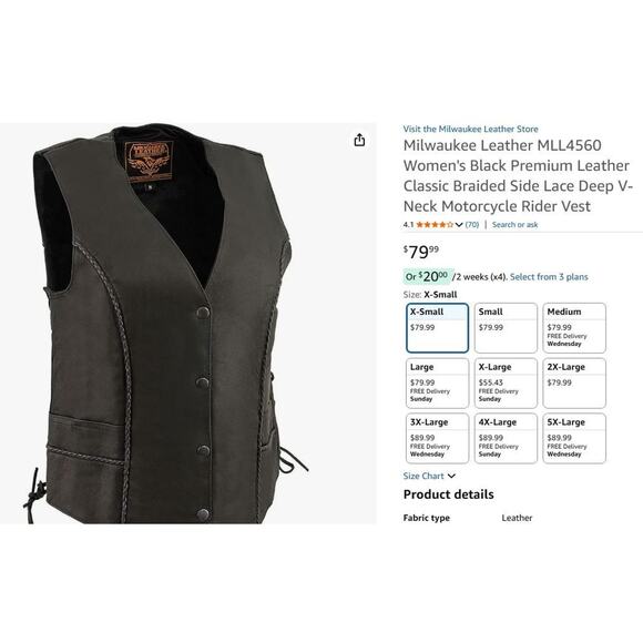 Milwaukee Leather Black Premium Leather Classic Braided Motorcycle Vest XL - Picture 2 of 7